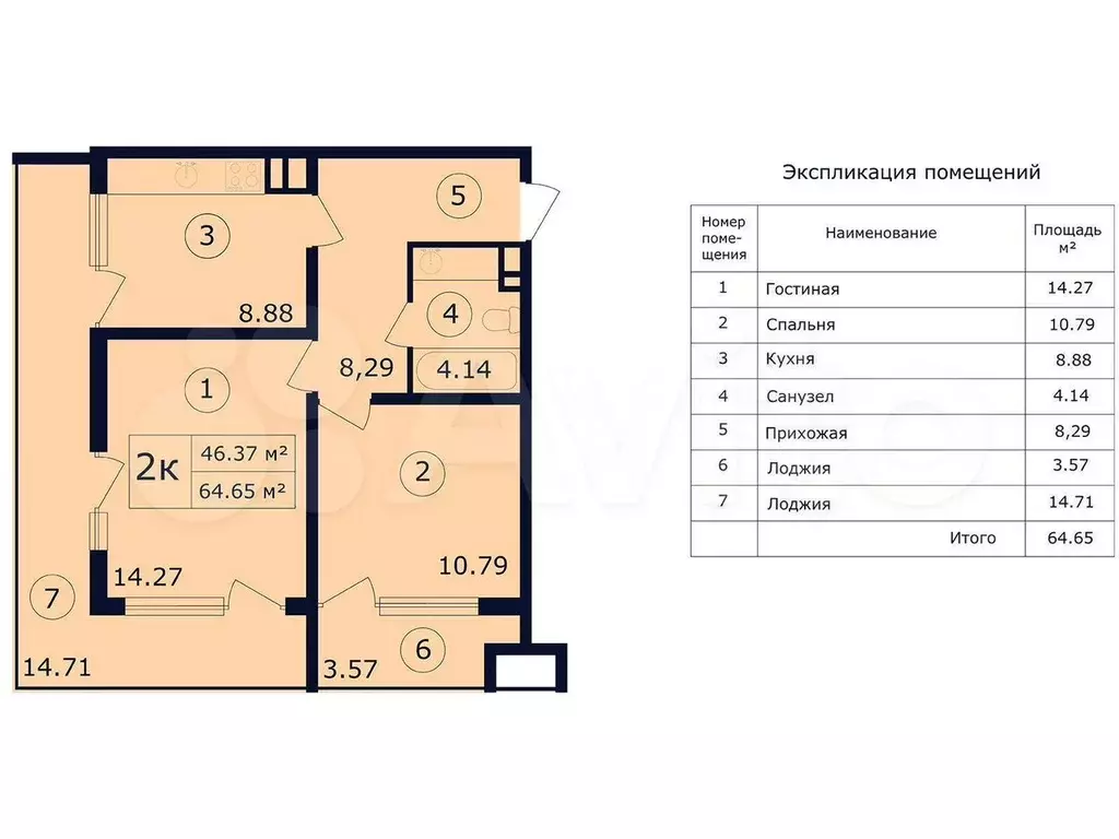 Апартаменты-студия, 26,3 м, 1/14 эт. - Фото 1