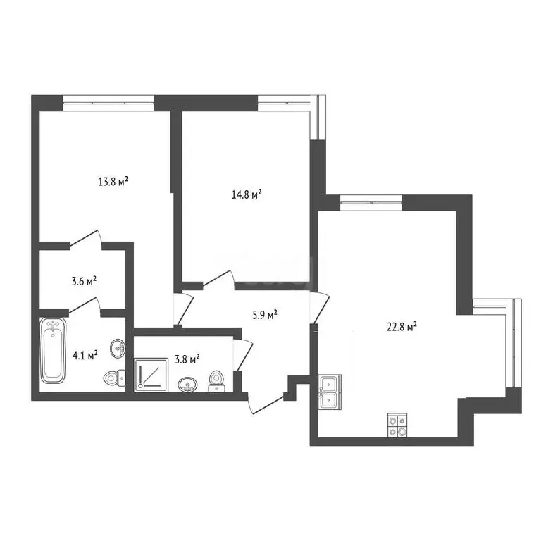 2-комнатная квартира: Тюмень, улица Евгения Войнова, 8 (68.8 м) - Фото 0