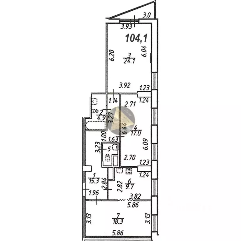 3-к кв. Санкт-Петербург ул. Руднева, 16 (104.1 м) - Фото 2