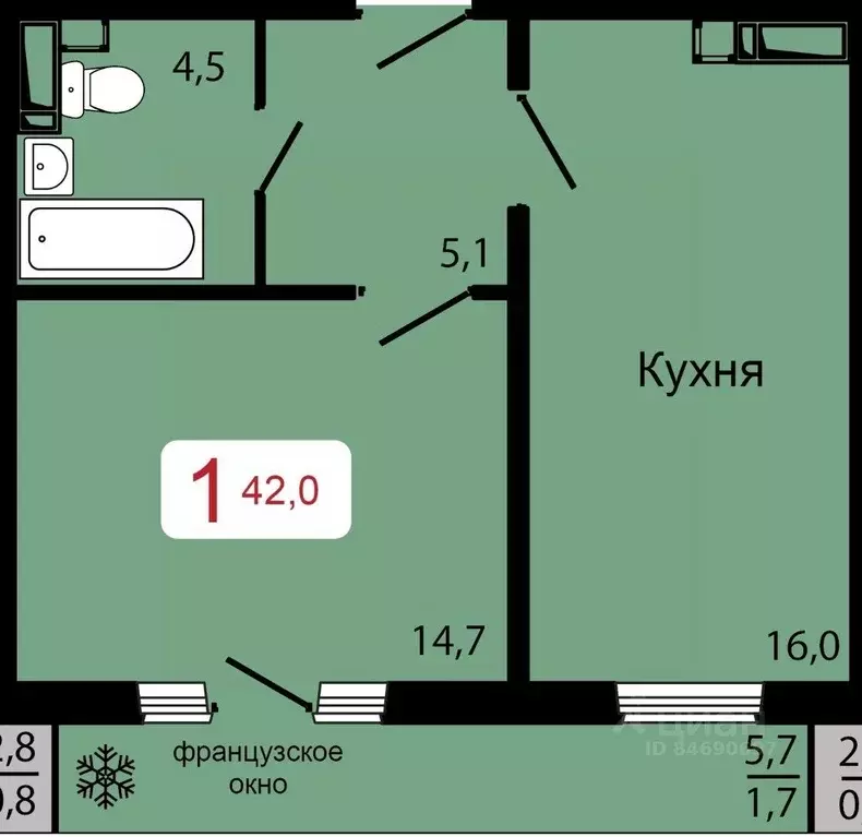 1-к кв. Красноярский край, Красноярск ул. Калинина (42.0 м) - Фото 0