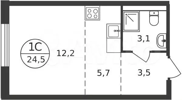 Квартира-студия, 24,5 м, 9/9 эт. - Фото 0
