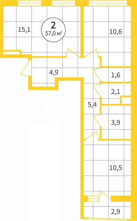 2-к. квартира, 55,6 м, 2/8 эт. - Фото 1