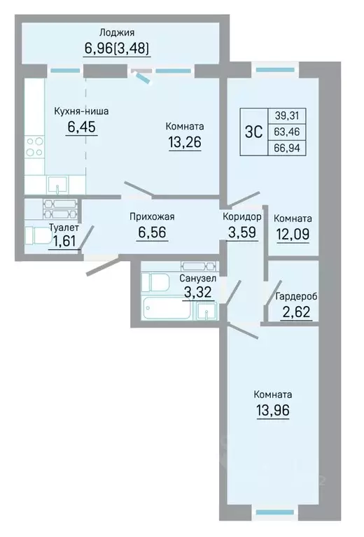 3-к кв. Пермский край, Пермь Автозаводская ул., 5к1 (66.94 м) - Фото 1