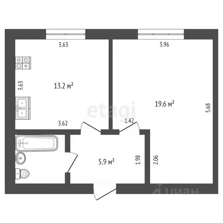 1-к кв. Вологодская область, Вологда Старое ш., 22А (42.6 м) - Фото 2