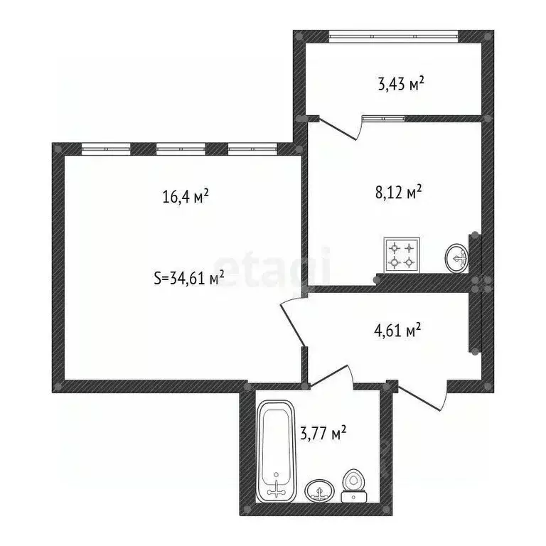 1-к кв. Башкортостан, Уфа ул. Ивана Спатара, 24 (34.6 м) - Фото 1