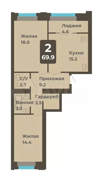 2-к. квартира, 69,9 м, 6/8 эт. - Фото 0