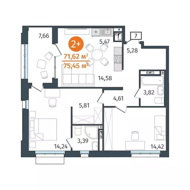 2-к кв. Тюменская область, Тюмень ул. Тимофея Кармацкого, 17 (71.62 м) - Фото 0