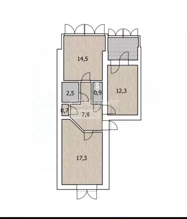 Квартира, 2 комнаты, 59.4 м - Фото 0