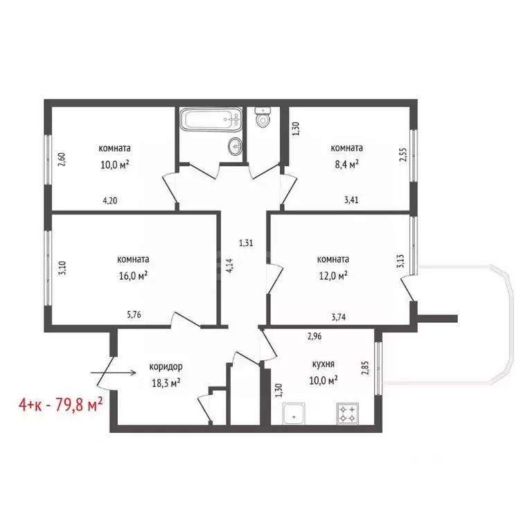 4-к кв. Свердловская область, Екатеринбург ул. Расточная, 13 (79.8 м) - Фото 1