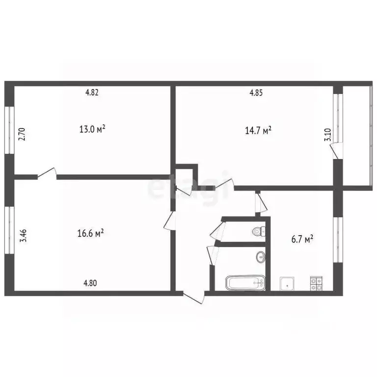 3-к кв. Томская область, Томск ул. Олега Кошевого, 77 (59.2 м) - Фото 2