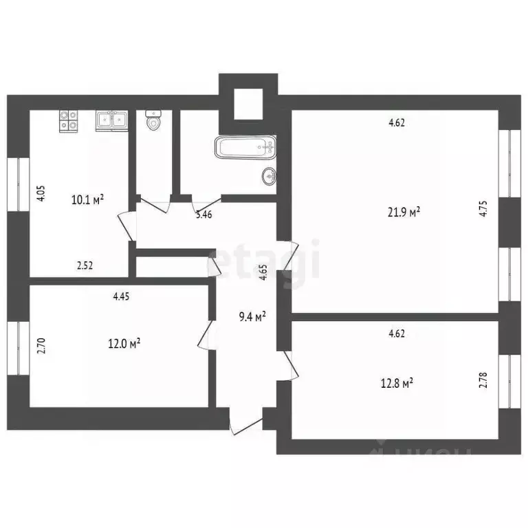3-к кв. Калужская область, Калуга ул. Луначарского, 53 (72.7 м) - Фото 1