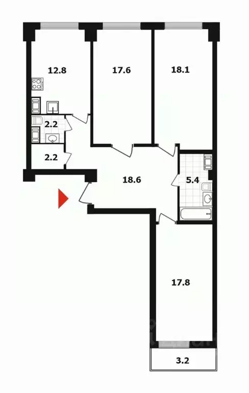 3-к кв. Санкт-Петербург Туристская ул., 11к1 (94.7 м) - Фото 1