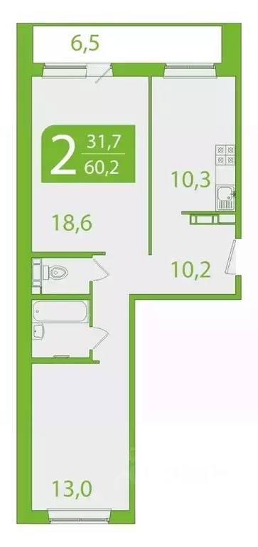 2-к кв. Томская область, Томск ул. Пришвина, 46 (56.94 м) - Фото 0