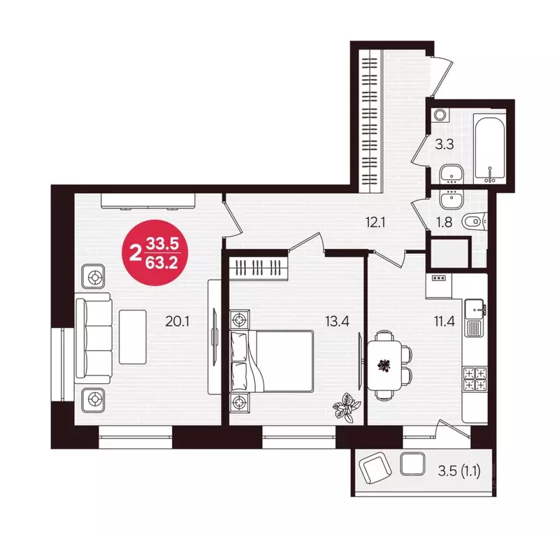 2-к кв. Чувашия, Новочебоксарск ул. 10-й Пятилетки, поз5 (63.2 м) - Фото 2