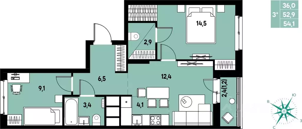 Студия Пермский край, д. Кондратово Мы жилой комплекс (54.1 м) - Фото 1
