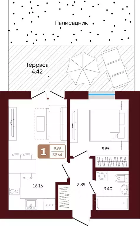 1-к кв. Башкортостан, Иглинский район, с. Акбердино  (37.64 м) - Фото 1