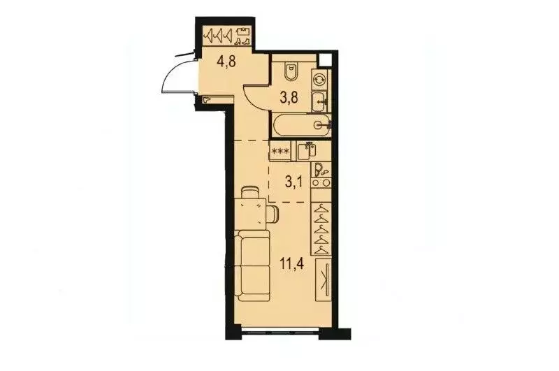 Студия Москва Левел Южнопортовая жилой комплекс, 1 (23.1 м) - Фото 2
