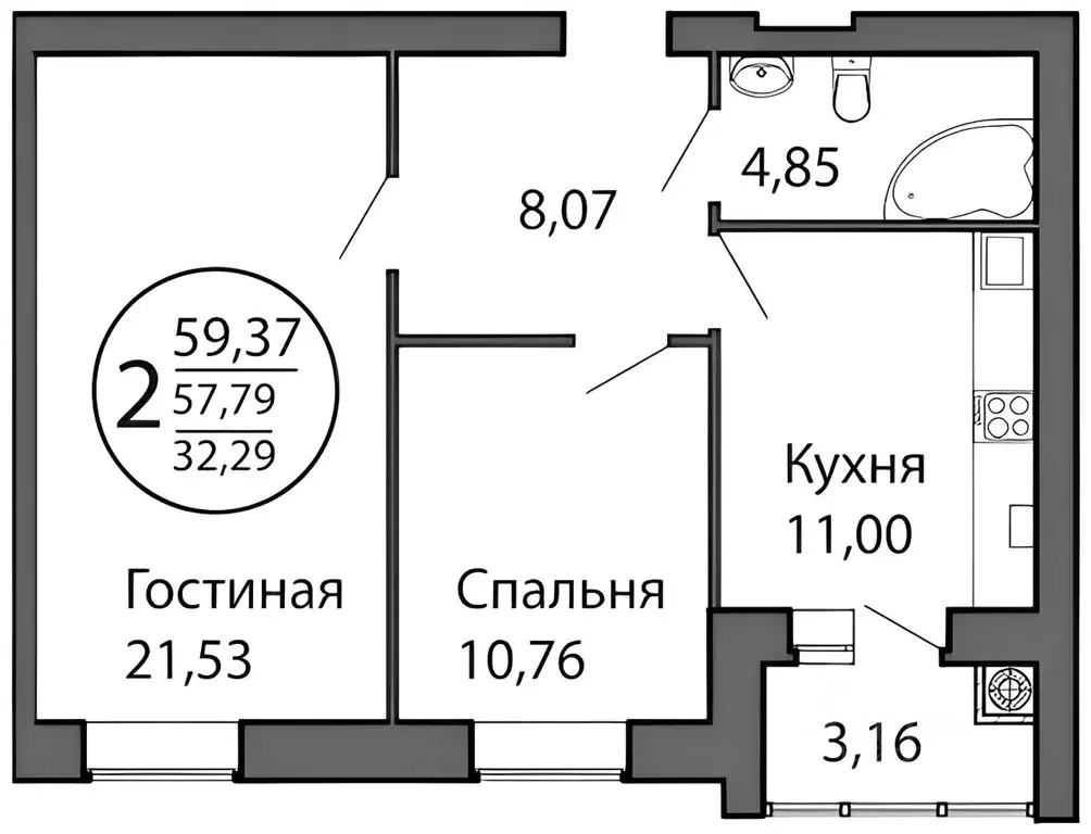 2-к кв. Рязанская область, Рыбное ул. Крымская, 1В (56.3 м) - Фото 1