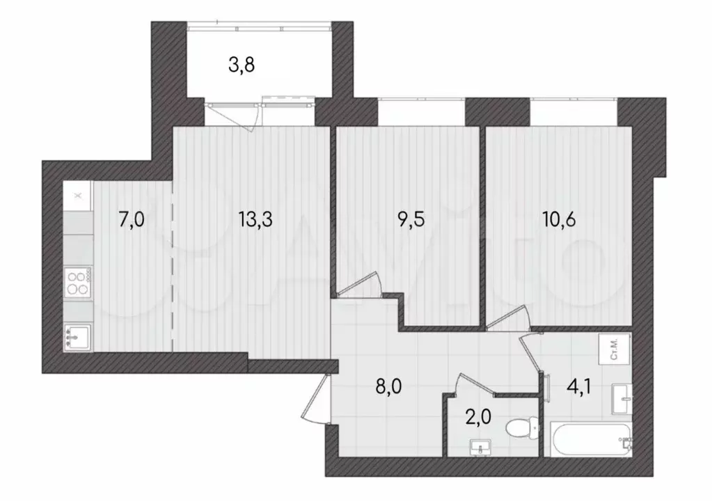 3-к. квартира, 58,3 м, 4/9 эт. - Фото 1