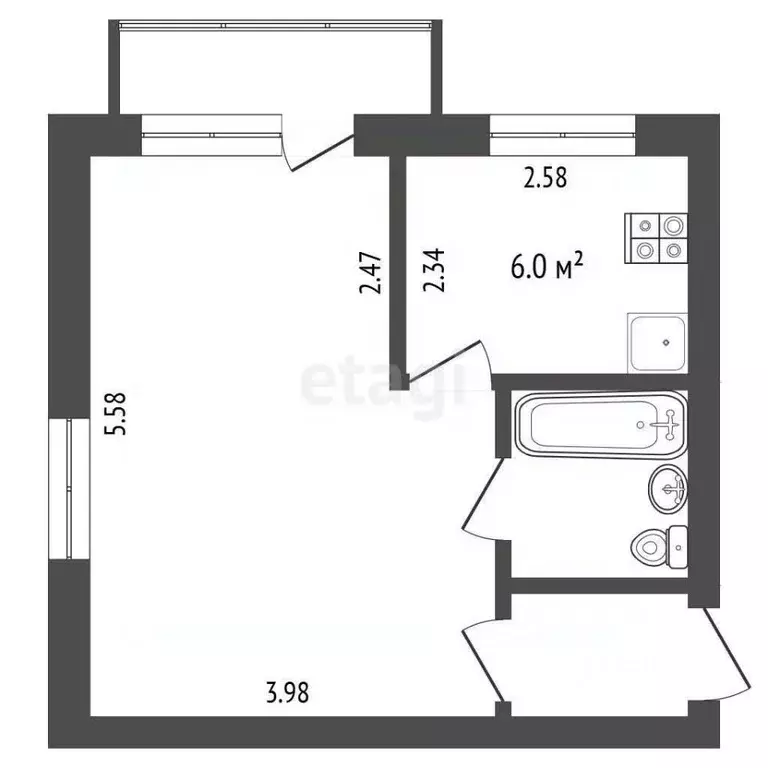 2-к кв. Белгородская область, Белгород Студенческая ул., 11 (31.0 м) - Фото 1