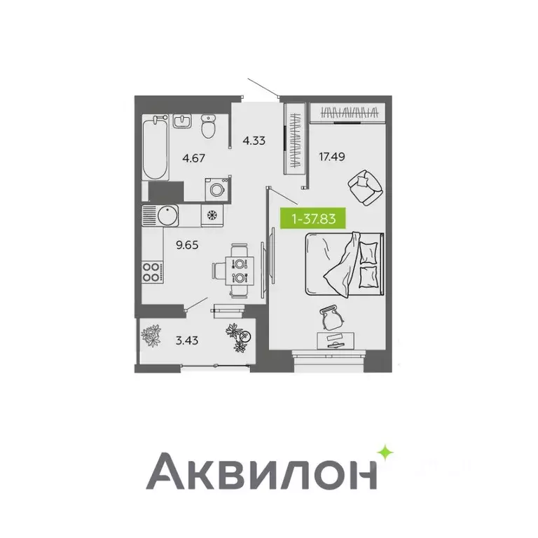 1-к кв. Архангельская область, Архангельск  (37.83 м) - Фото 1