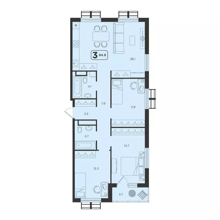 3-комнатная квартира: Тюмень, Центральный округ (84.8 м) - Фото 0