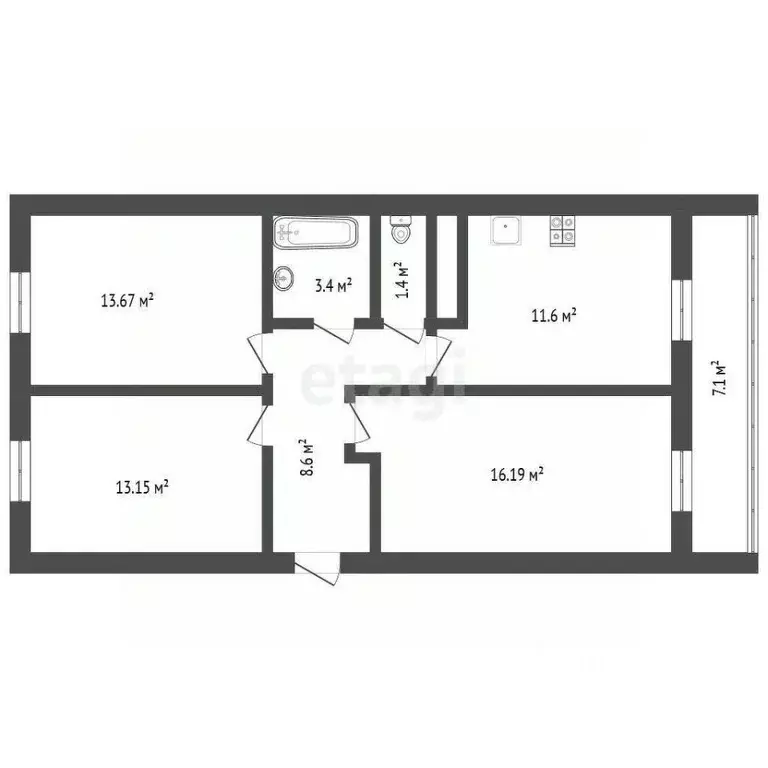 3-к кв. Воронежская область, Воронеж Цимлянская ул., 10В (71.7 м) - Фото 2