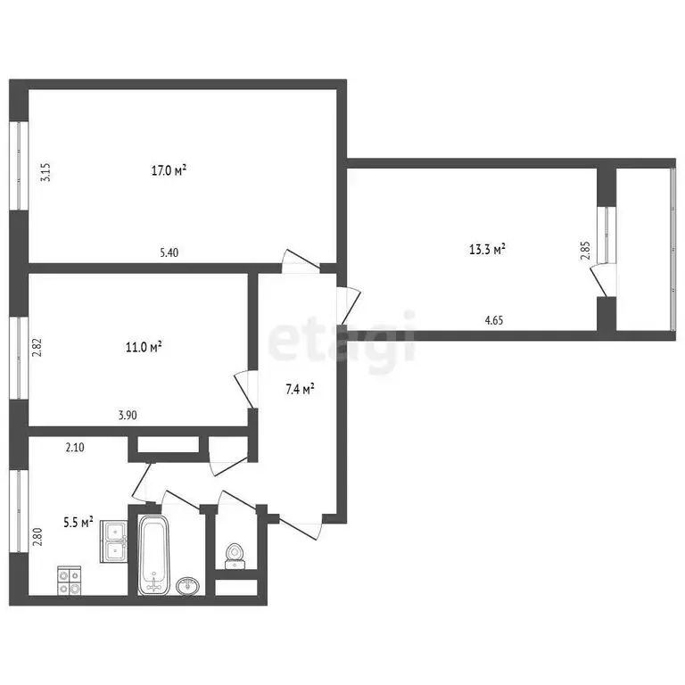 3-комнатная квартира: Новый Уренгой, Ленинградский проспект, 19 (57.7 ... - Фото 1