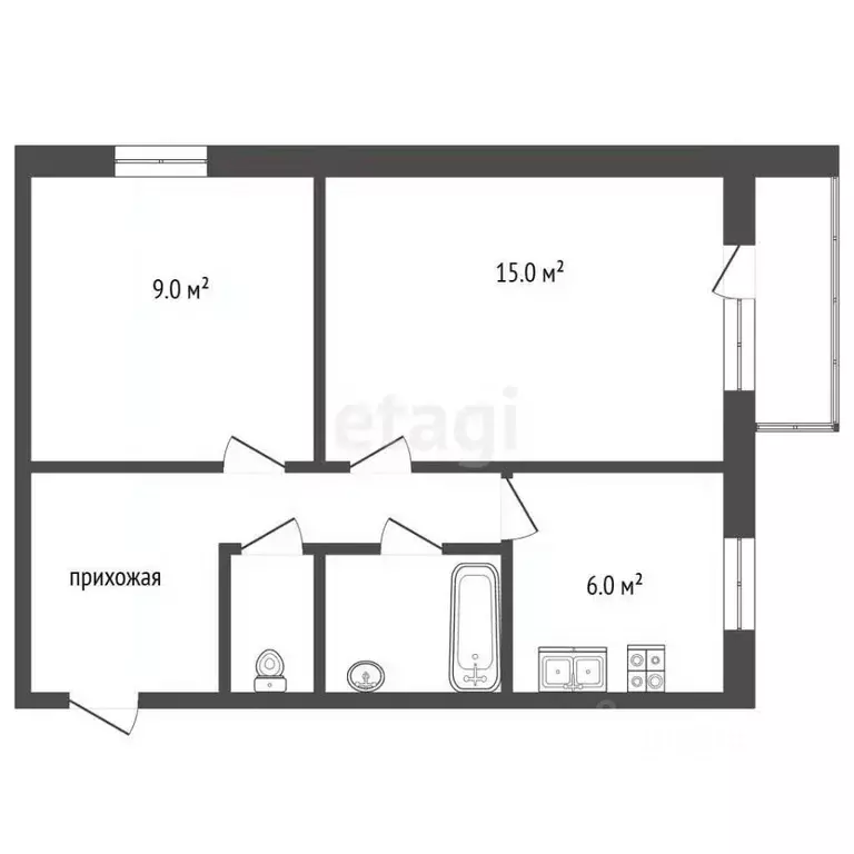 2-к кв. Вологодская область, Череповецкий район, д. Климовское 3 (39.6 ... - Фото 2