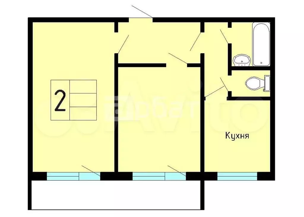 2-к. квартира, 38,2 м, 4/5 эт. - Фото 0