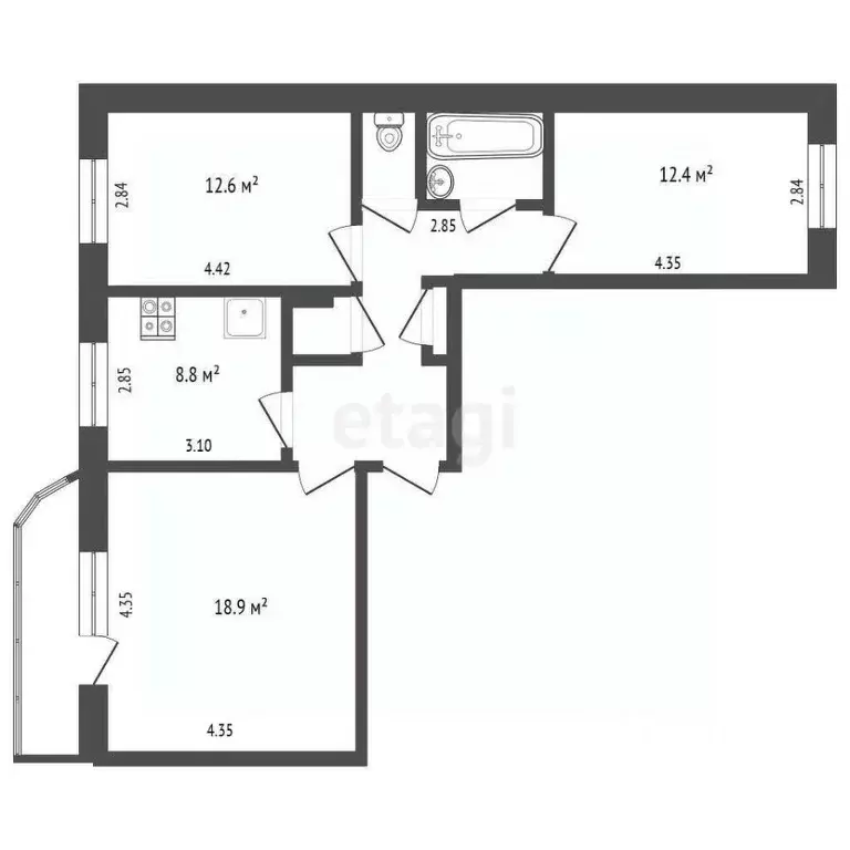 3-к кв. Пермский край, д. Кондратово ул. Садовое Кольцо, 2 (67.0 м) - Фото 1