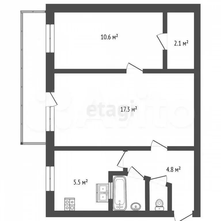 2-к. квартира, 43,5 м, 5/5 эт. - Фото 0