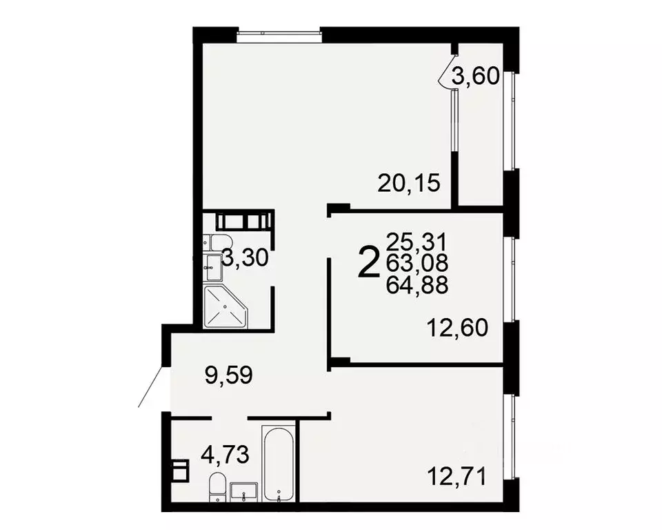 2-к кв. Тульская область, Тула Флагман жилой комплекс (63.08 м) - Фото 1