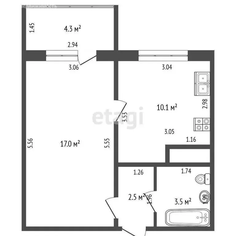1-комнатная квартира: Стерлитамак, Ботаническая улица, 4 (32.6 м) - Фото 1