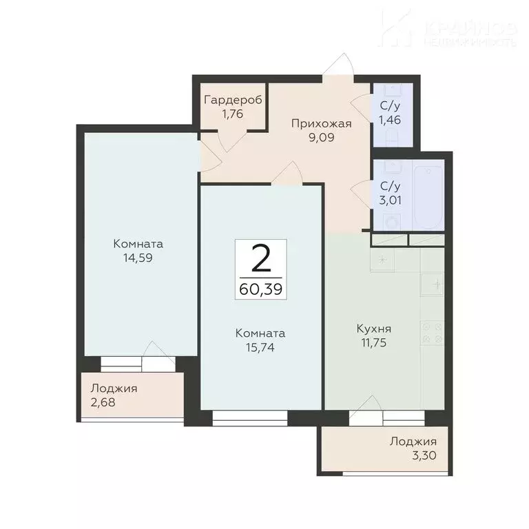 2-комнатная квартира: Воронеж, Острогожская улица, 156/2 (60.7 м) - Фото 1