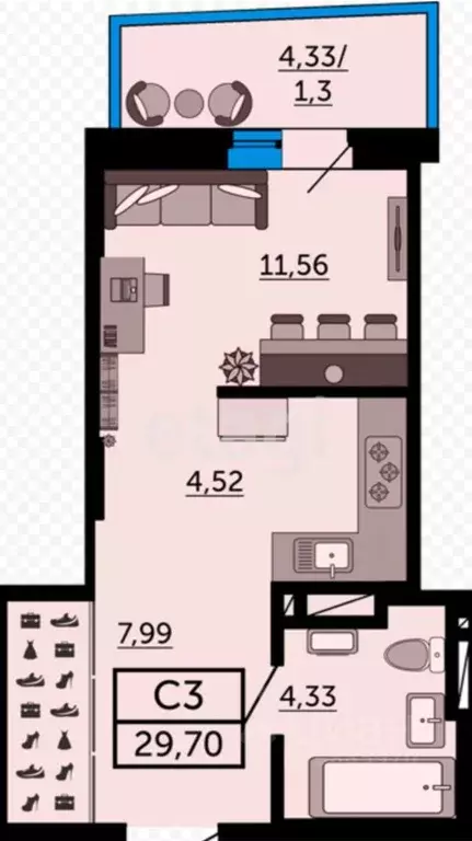 Студия Ростовская область, Ростов-на-Дону, Нахичевань ул. 23-я Линия, ... - Фото 2