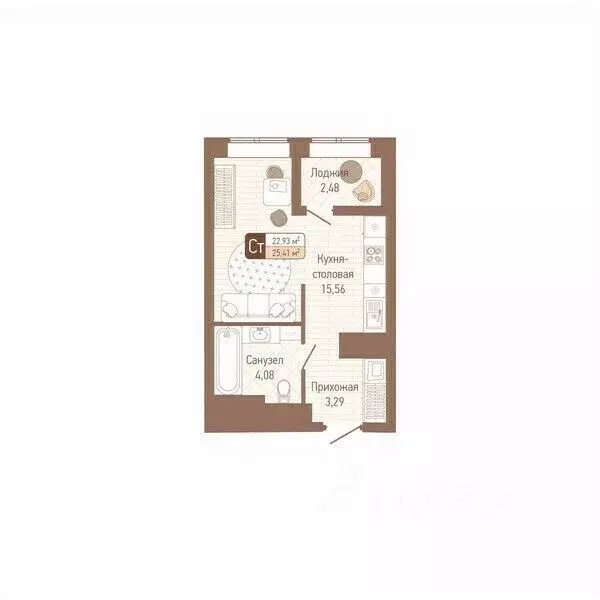 1-к кв. Тульская область, Тула Кулик жилой комплекс (24.17 м) - Фото 0