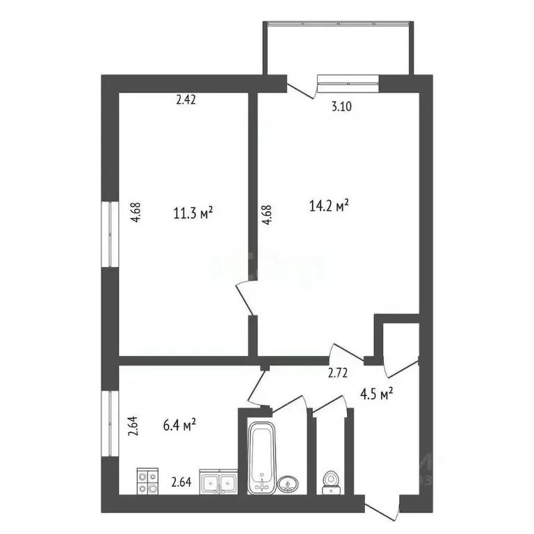 2-к кв. Архангельская область, Архангельск Ленинградский просп., 161 ... - Фото 1
