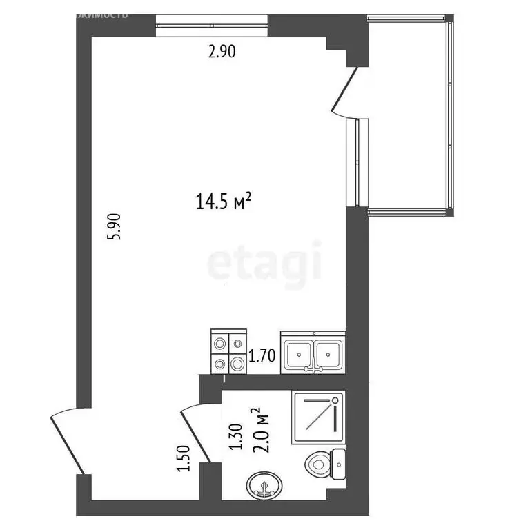 Квартира-студия: Ялта, Суворовская улица, 8Д (20 м) - Фото 1