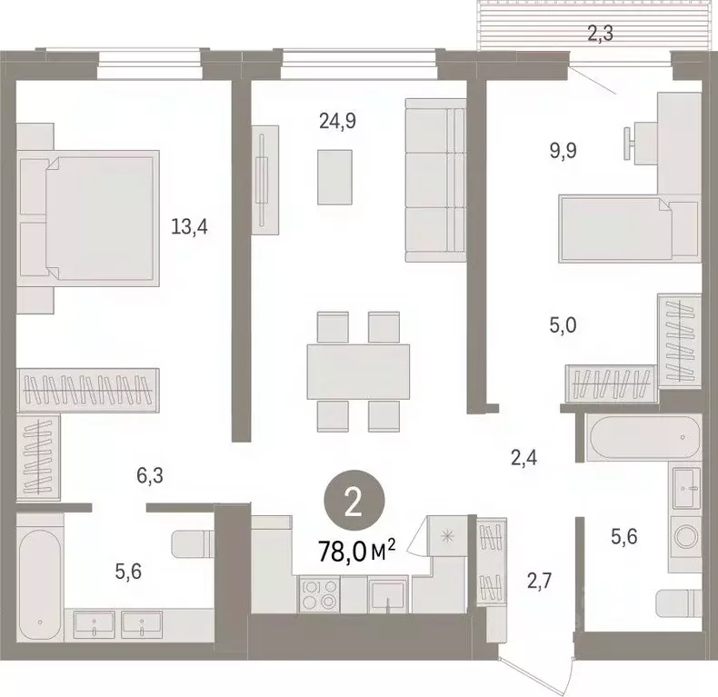 2-к кв. Новосибирская область, Новосибирск ул. Аэропорт, 88 (78.02 м) - Фото 1