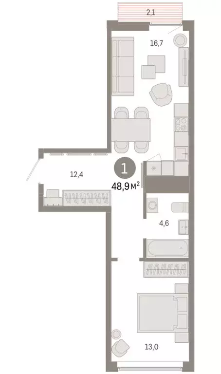 1-комнатная квартира: Екатеринбург, улица Гастелло, 19А (48.89 м) - Фото 2
