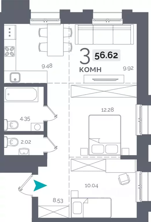 3-к кв. Иркутская область, Иркутск Пулковский пер., 28 (56.62 м) - Фото 0