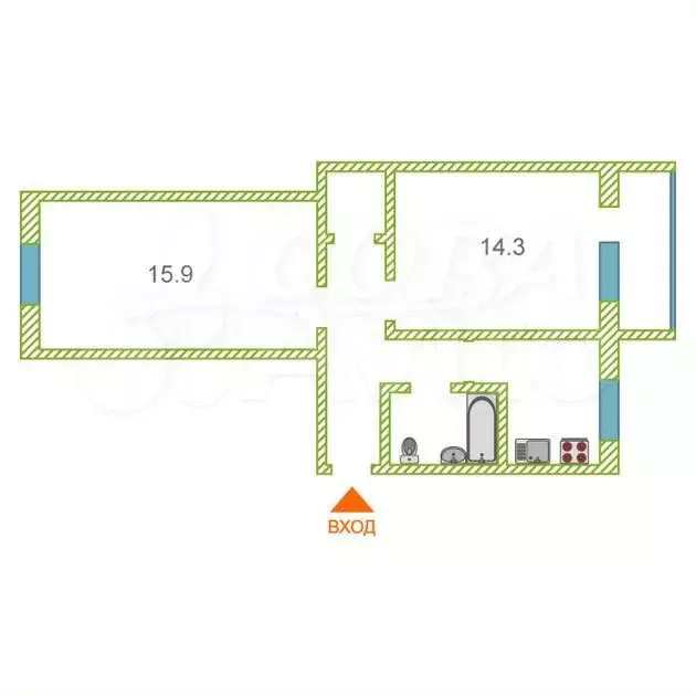 2-к. квартира, 50 м, 3/5 эт. - Фото 0