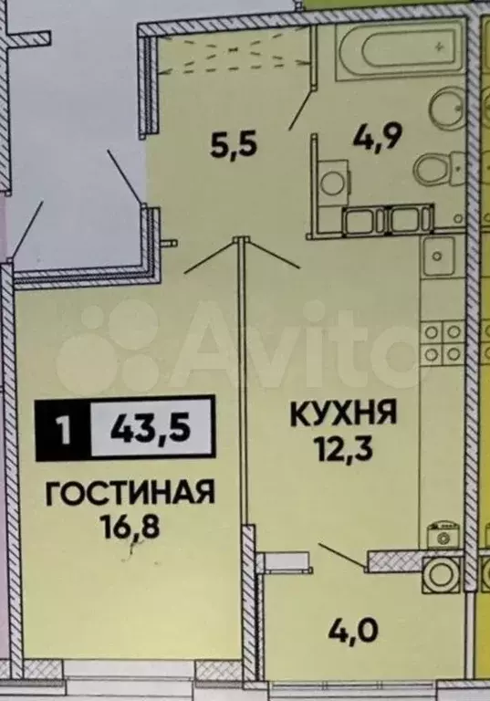 1-к. квартира, 43,2 м, 16/24 эт. - Фото 0