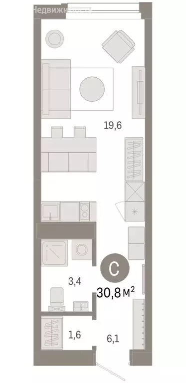 Квартира-студия: Тюмень, жилой комплекс Зарека (30.79 м) - Фото 1