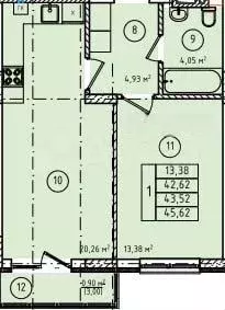 1-к. квартира, 43,5 м, 5/8 эт. - Фото 1