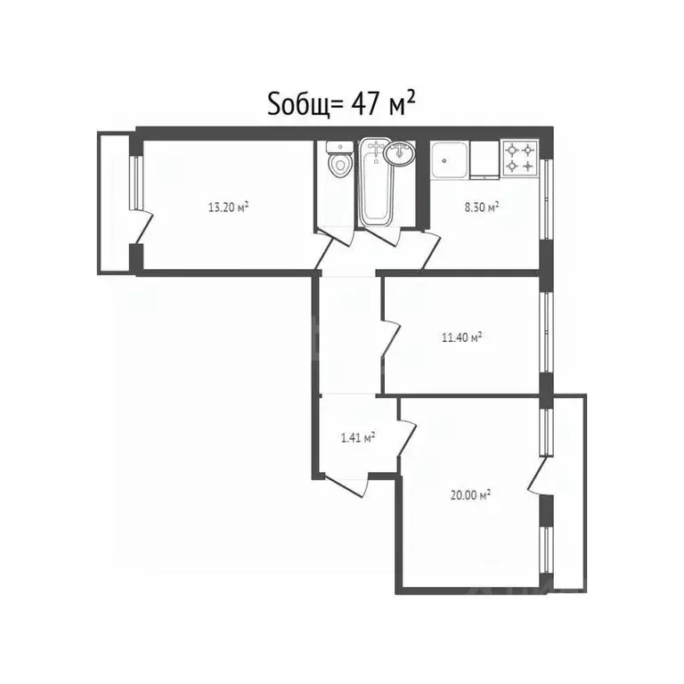 3-к кв. Брянская область, Почеп Нагорная ул., 57 (47.0 м) - Фото 2
