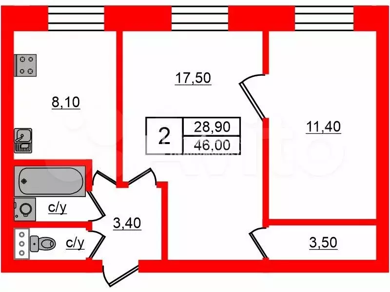 2-к. квартира, 46 м, 4/9 эт. - Фото 0