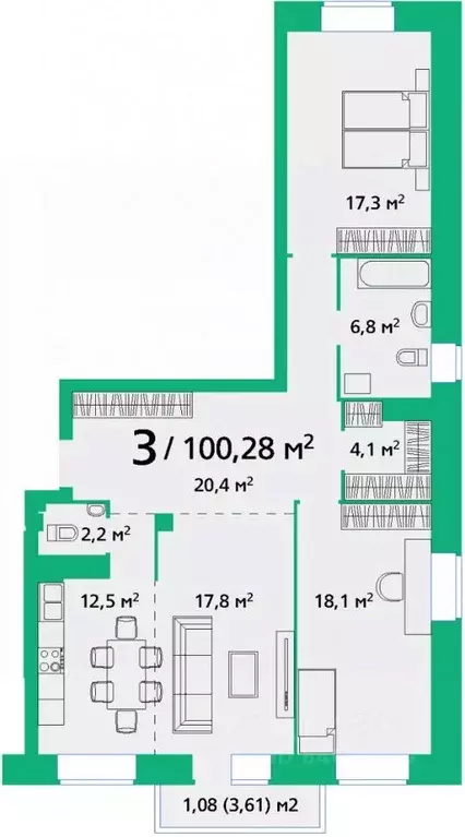 3-к кв. Красноярский край, Красноярск Покровский мкр, 11А мкр,  ... - Фото 1