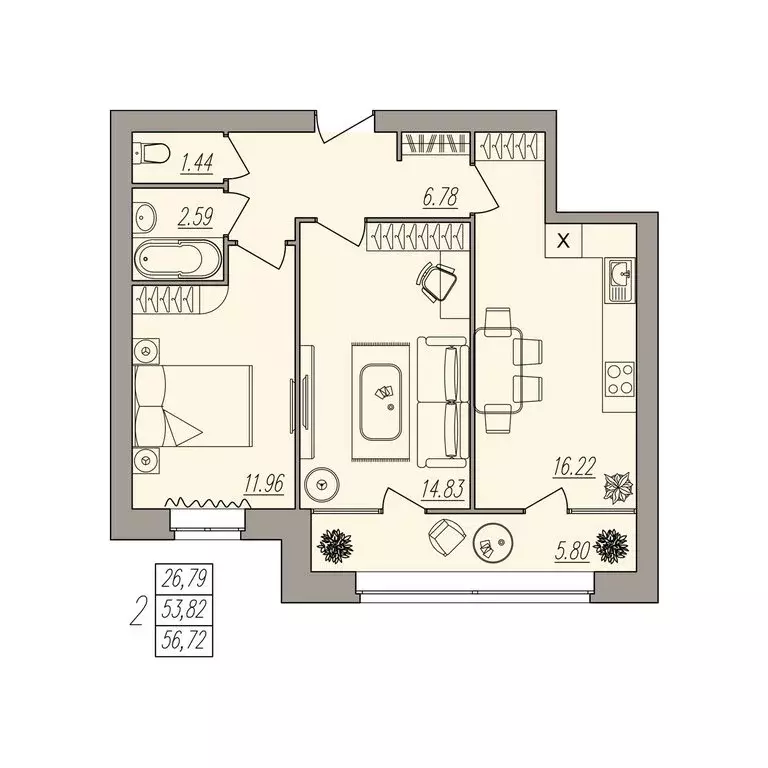 2-комнатная квартира: Волгоград, улица Землячки, 84/2 (56.72 м) - Фото 0